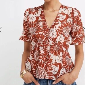 Madewell Silk Journal Floral V-Neck Blouse